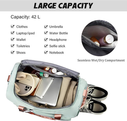 Eslcorri Gym Duffle Bag for Women Men, Sports Backpack with Wet & Shoe Compartment, Fitness Overnight Weekender Bag for Yoga, Swim, Travel (Style B, GreenPink)