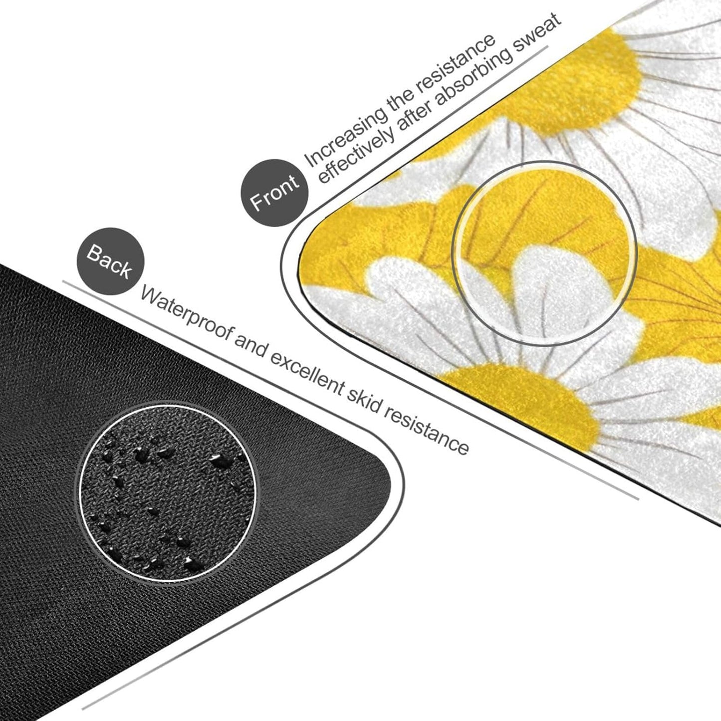 Yellow Daisy Yoga Mat Non-Slip Eco-Friendly Exercise Fitness Mat for Yoga Pilates and Floor Workouts for Women & Men, 71 x 26 in