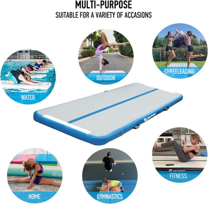 AKSPORT Gymnastics Air Mat Tumble Track Tumbling Mat Inflatable Floor Mats with Air Pump for Home Use/Tumble/Gym/Training/Cheerleading/Parkour/Beach/Park/Water