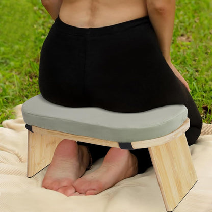 Meditation Prayer Bench, Portable Foldable & 5° Ergonomic Tilt Kneeling Meditation Yoga Stool with Cushion & Carry Bag for Home/Studio/Gym, Bamboo & Velvet Kneeling Stools (Coffee)