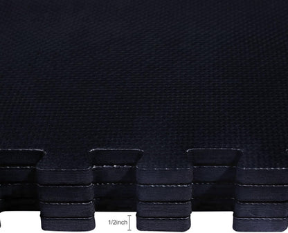 BalanceFrom Puzzle Exercise Mat 1" Thick, EVA Interlocking Foam Floor Tiles for Home Gym, Mat for Home Workout Equipment, Floor Padding for Kids, Black, 24 in x 24 in x 1 in, 24 Sq Ft - 6 Tiles
