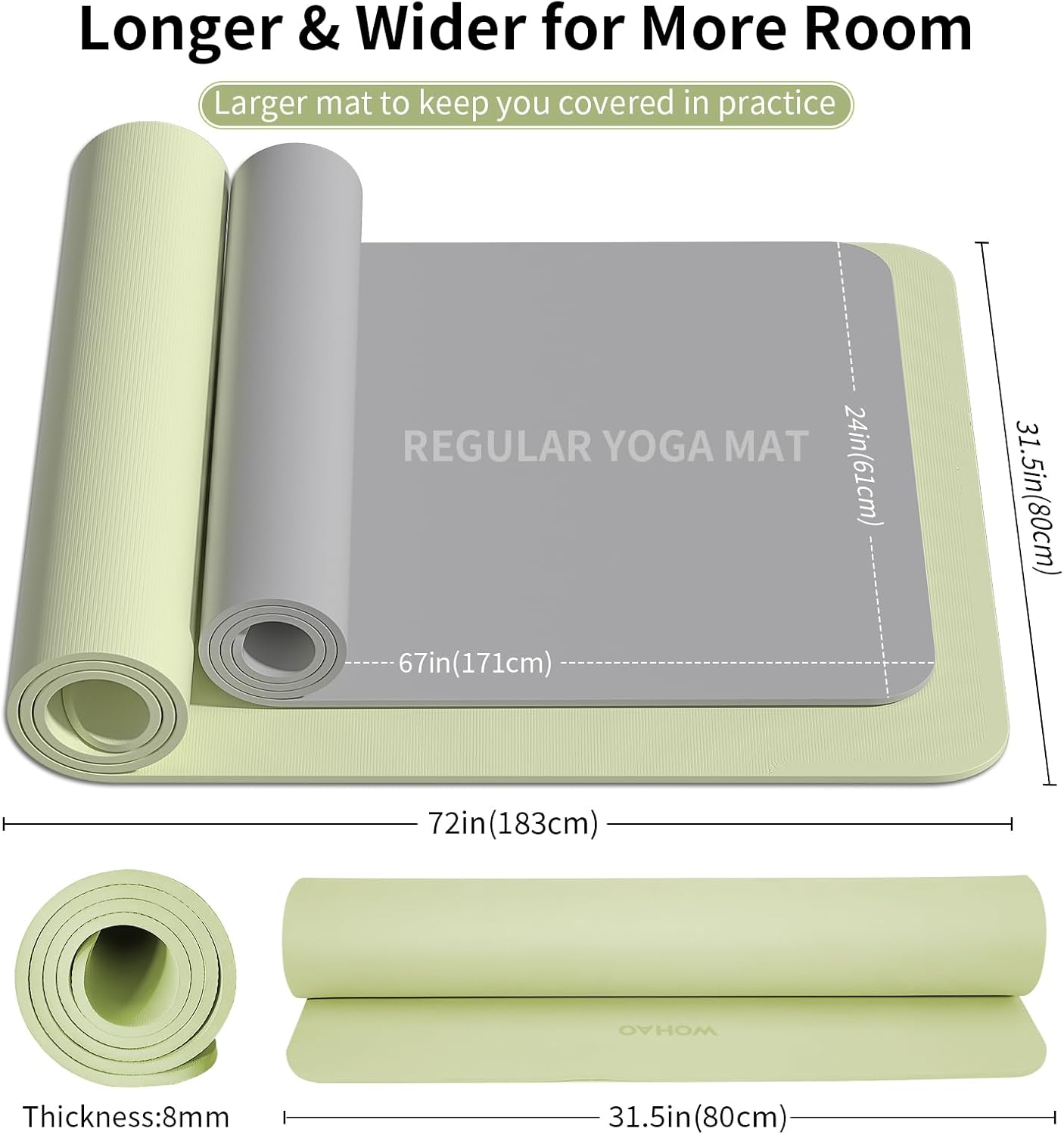 Extra Wide & Thick 8mm Yoga Mat, 72"x31.5" Large Non Slip Exercise Mat, Premium POE Material for Superior Cushioning & Stability, with Strap for Home Gym, Pilates