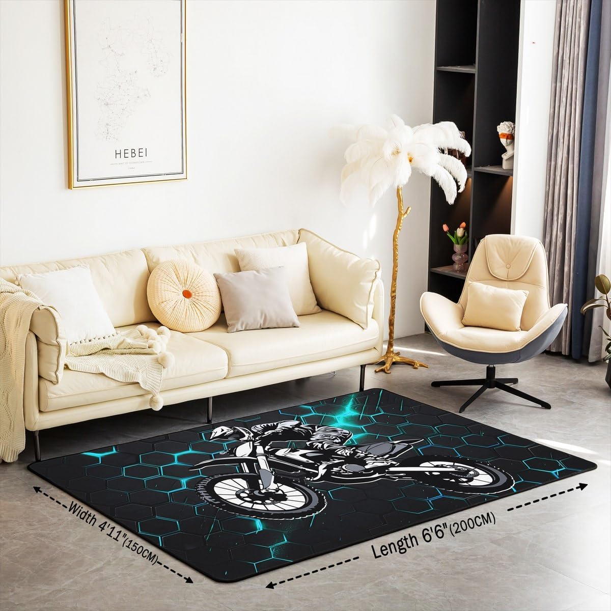Feelyou Dirt Bike Area Rug 3x5 Kids Extreme Sports Green Honeycomb Living Room Rugs for Bedroom Boys Girls Teens Racing Motocross Rider Decorative Carpet Rug Non-Slip Motorcycle Indoor Floor Mat