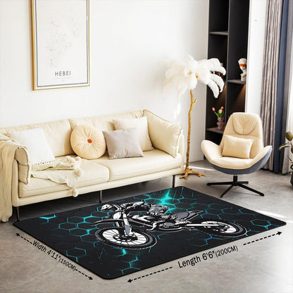 Feelyou Dirt Bike Area Rug 3x5 Kids Extreme Sports Green Honeycomb Living Room Rugs for Bedroom Boys Girls Teens Racing Motocross Rider Decorative Carpet Rug Non-Slip Motorcycle Indoor Floor Mat