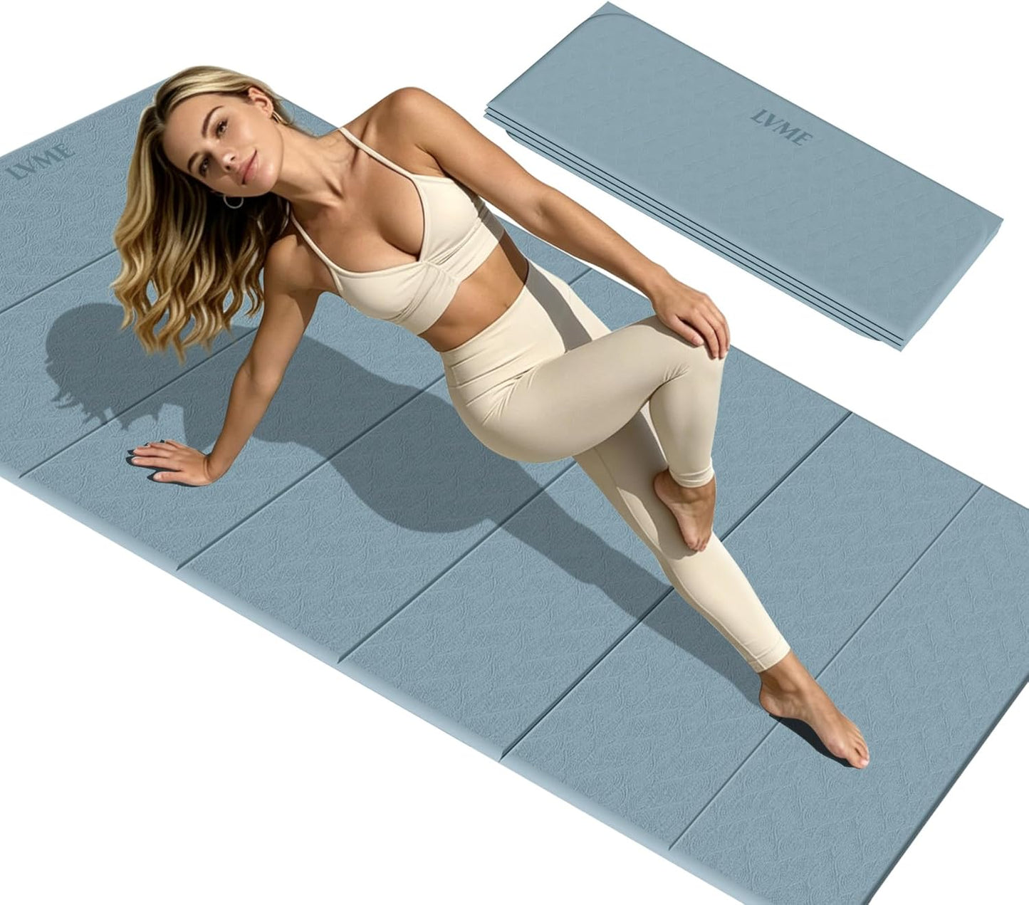 Large Yoga Mat 75"x31", Foldable Yoga Mat & Travel Yoga Mat, Extra Wide 0.24" Thin Non-Slip Mat for Yoga, Pilates, Stretching & Home Workouts –Easy Carry & Store