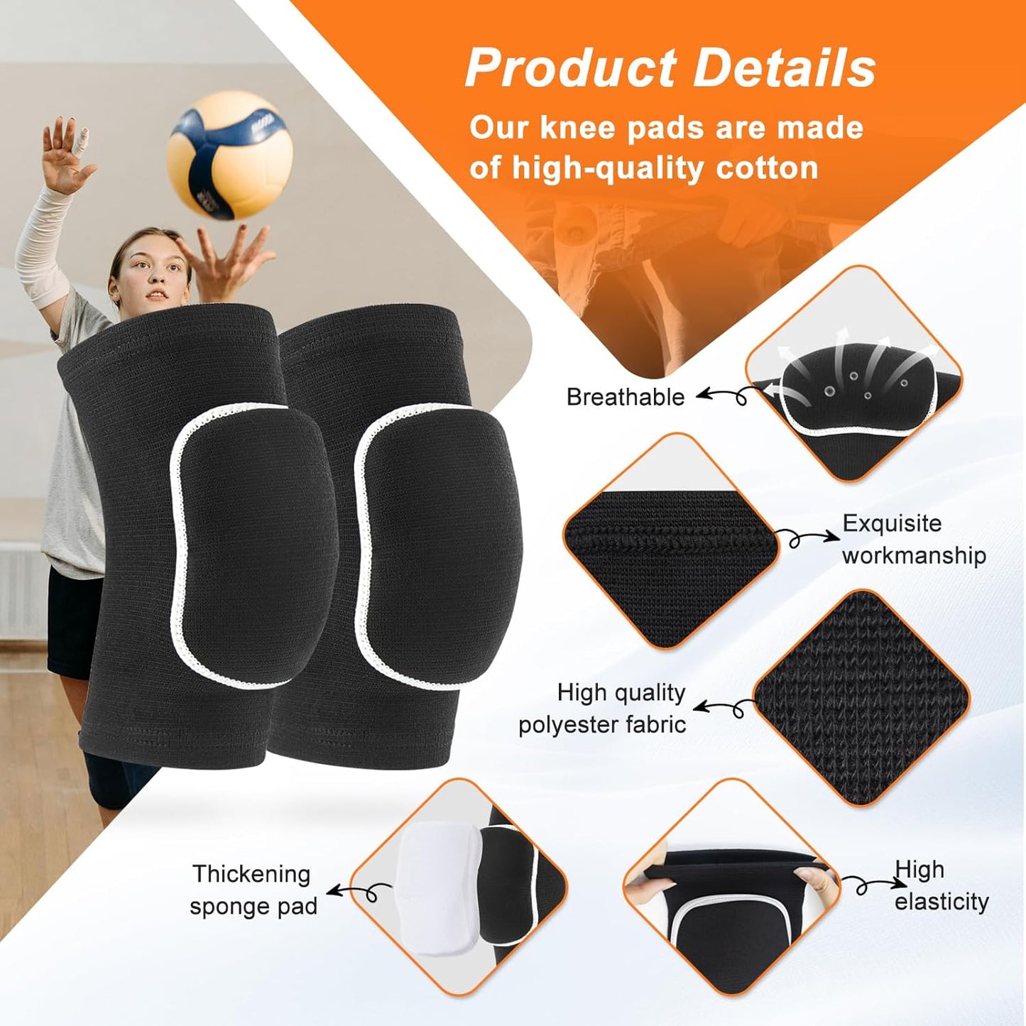 HISFFOG Volleyball Knee Pads for Dancers, Soft Breathable Knee Pads for Men Women Younth Girls Kids Knees Protective, Knee Braces for Volleyball Football Dance Yoga Wrestling Running Cycling