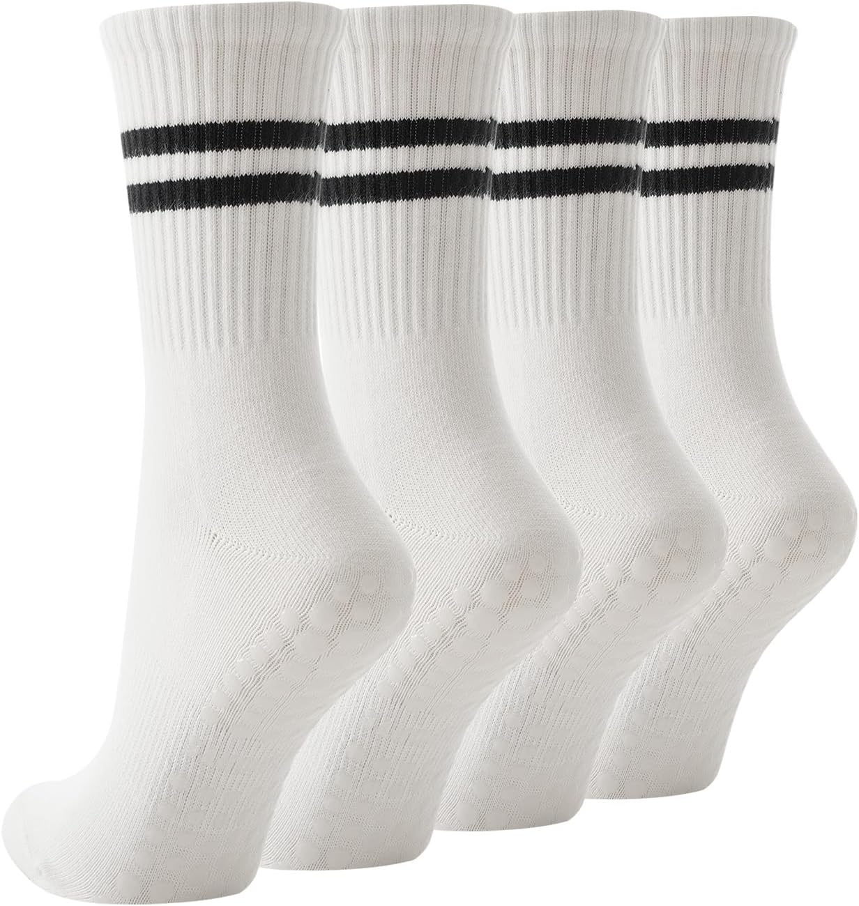 TOAMOUR 4 Pairs Pilates Socks with Grips for Women, Non Slip Yoga Athletic Ballet Barre Dance Workout Crew Socks