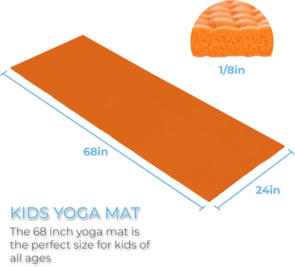 10-Pack Kid-Friendly Yoga Mat, 68" x 24" Non Slip Exercise Mat, 4mm Non Toxic Yoga Mats for Kids, Easy to Clean, Bulk Workout Mats for Schools, Classrooms, and Studios