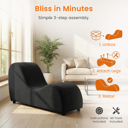 ijuicy Yoga Chair - Velvet Ergonomic Chaise Lounge, Stretching Relaxation Exercise Meditation Chair, Compact 60x18x27 Inches-Dark Grey