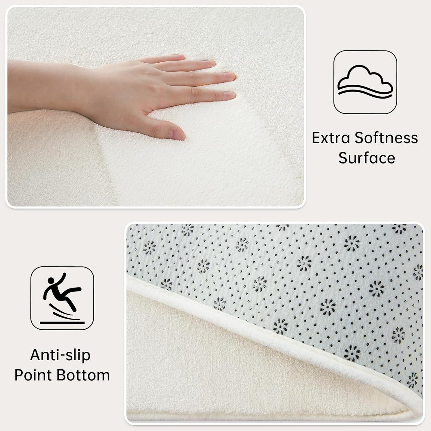 Andecor Shag Living Room Area Rug, 6x9 Cream White Washable Fuzzy Bedroom Rugs, Soft Fluffy Indoor Carpets for Dorm Boys Girls Kids Room Nursery Home Decorations