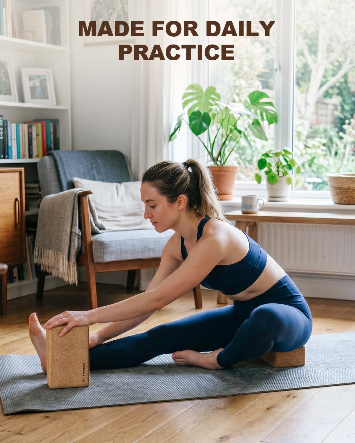 Trideer Cork Yoga Blocks, 2 Pack Yoga Blocks Natural Cork, High Density Yoga Block with Non Slip Surface, Eco-Friendly Yoga Accessories for Women, Ideal for Yoga, Pilates, Stretching