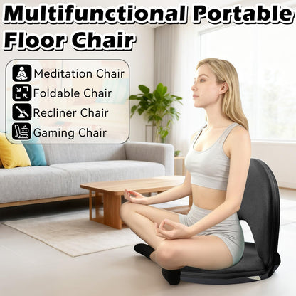 Floor Chair Floor Cushion Folding Padded Gaming Chair Adjustable 5-Position Floor Seat with Back Support for Kids Adult Great for Gaming Reading Meditating