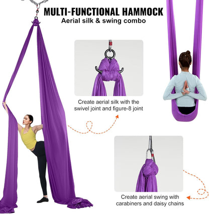 VEVOR Aerial Silk & Yoga Swing, Aerial Yoga Hammock Kit with 100gsm Nylon Fabric, Full Rigging Hardware & Easy Set-up Guide, Antigravity Flying for All Levels Fitness Bodybuilding