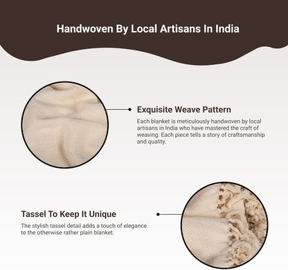 Tharie Handwoven GOTS-Certified Organic Cotton Blanket, Lightweight & Breathable, 142 x 200 cm