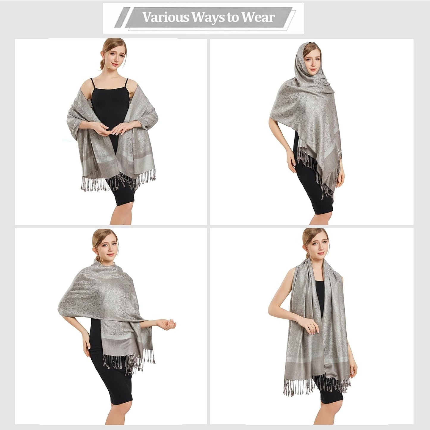 vimate Silky Paisley Pashmina Shawl Scarf-Women's Soft Double-side Jacquard Pashminas Wrap for Evening Dress Travel Shawl