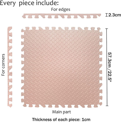 HTTMT- 8X(32 Sqft) Pink Gym Floor Mat 24x24 EVA Foam Interlocking Exercise Fitness Puzzle Floor Gym Yoga Mat Workout Pad [P/N: MTET-HOME012-8PC]