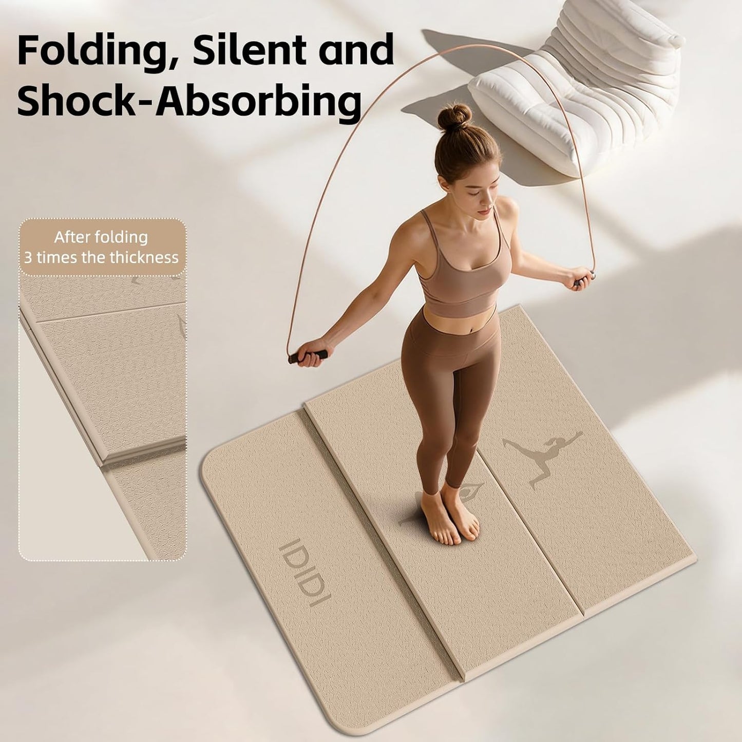 Extra Thick 10mm Foldable Yoga Mat, SGS Certified POE Non-Slip Mat, Multi-Purpose Exercise & Fitness Mats for Studio or Home