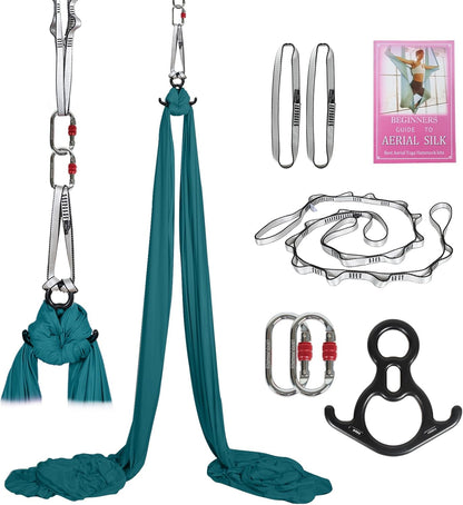 Aerial Silks Kit & Aerial Yoga Hammock - 11Yd Premium Fabric with Hardware - Easy Setup for Flying Yoga, Aerial Swing & Fitness - Supports Up to 14ft Rigging