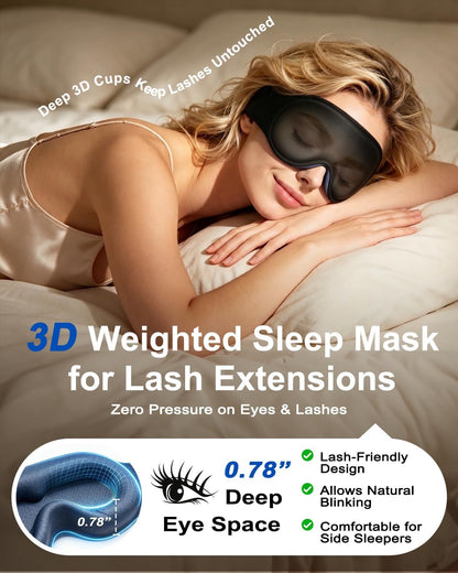 Weighted Eye Mask for Sleeping - 100% Blackout Sleep Mask for Women & Men, 3D Contoured Eye Mask for Lash Extensions, Zero Eye Pressure, Memory Foam, Adjustable Strap for Airplane Travel & Meditation