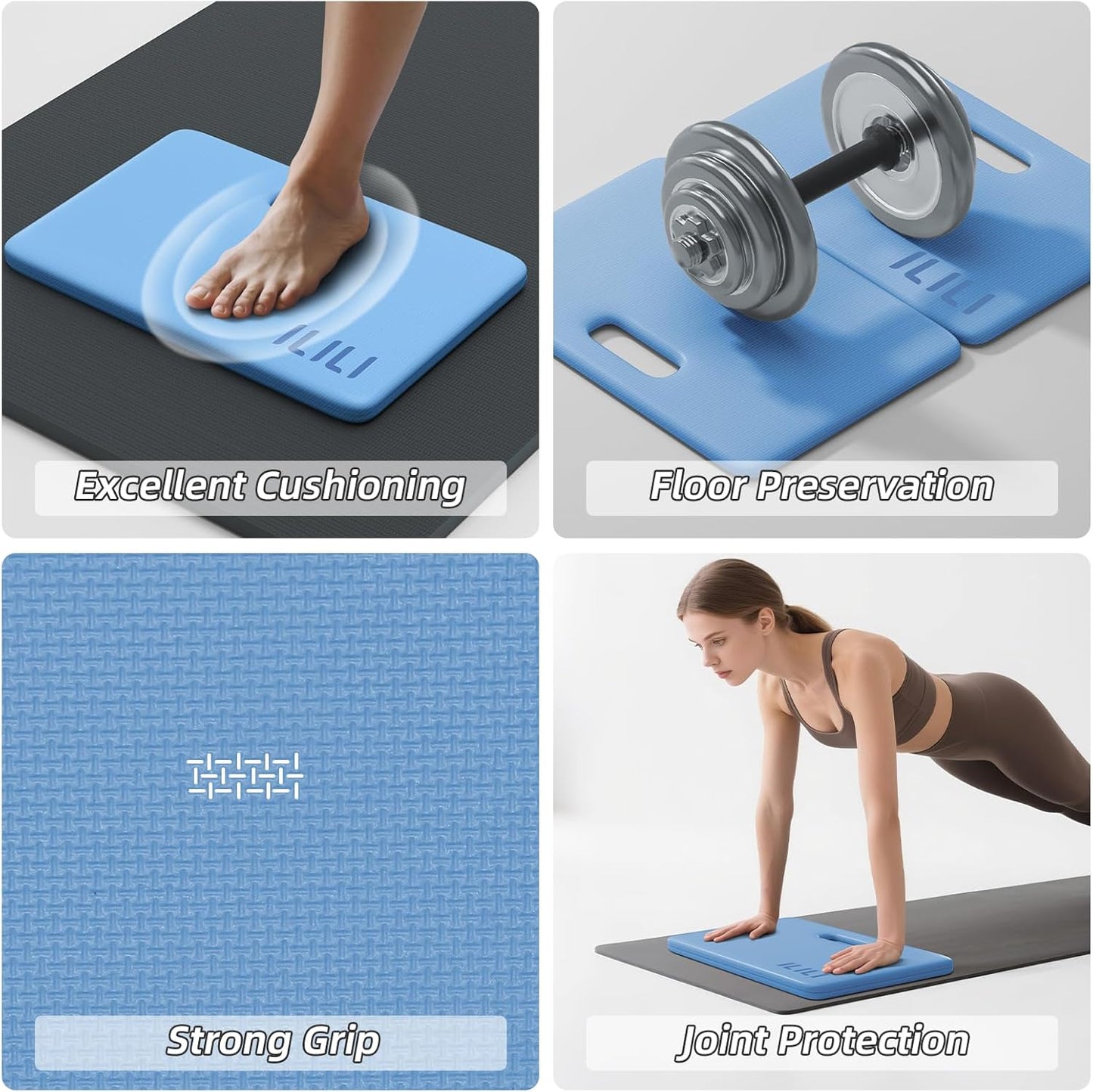 ILILI Yoga Knee Pad Foldable, TPE Soft Pad 24*17*0.5inch (Folding Size 17*12*1inch) for Knee Push-ups, Plank Support＆Elbow/Knee Support, Portable and Lightweight for Yoga Pilates, Fitness Exercise, Outdoor
