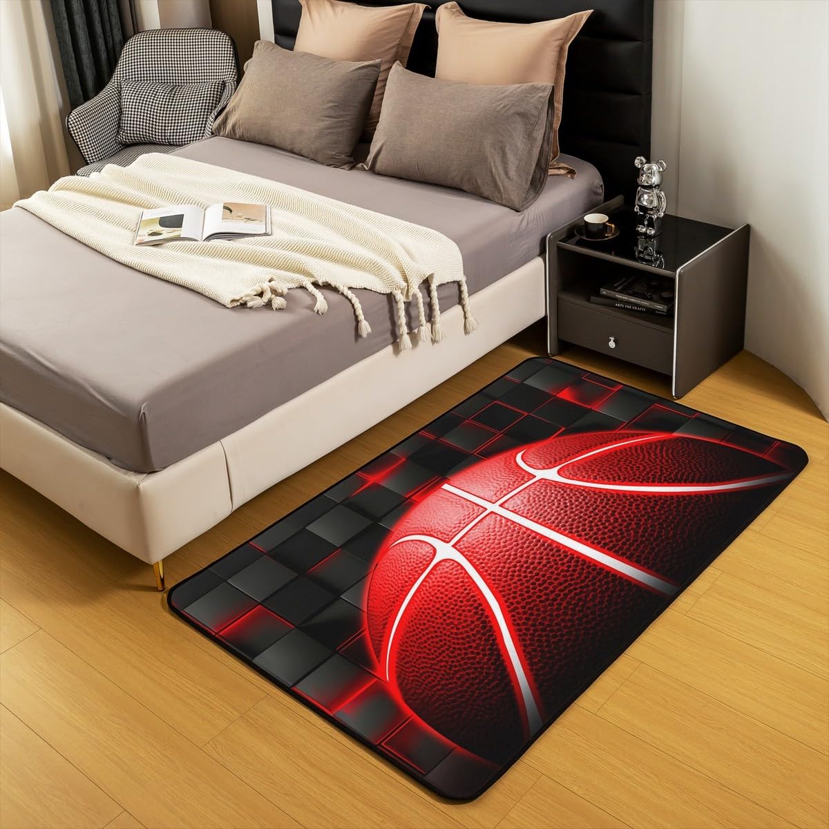 jejeloiu Basketball Living Room Rugs for Bedroom 5x7 Kids Gaming Sports Decor Carpet for Boys Girls Teens Ball Games Area Rug Soft Gift for Basketball Lover Grey and Black Room Decor