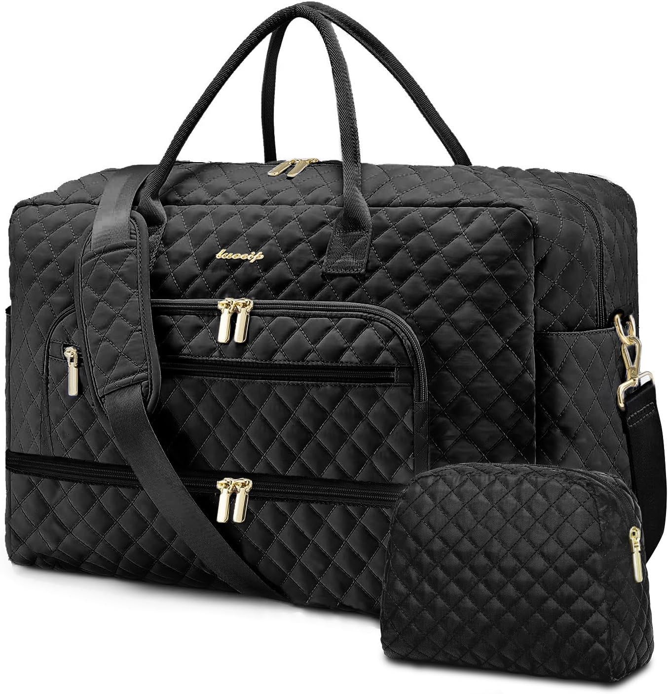 LUOCIP Large Women Travel Duffle Bag, Carry on Bag with Wet Toiletry Pocket for Overnight, Weekend, Yoga, Gym, Business Trips, Sport and Hospital, Black - Colors A