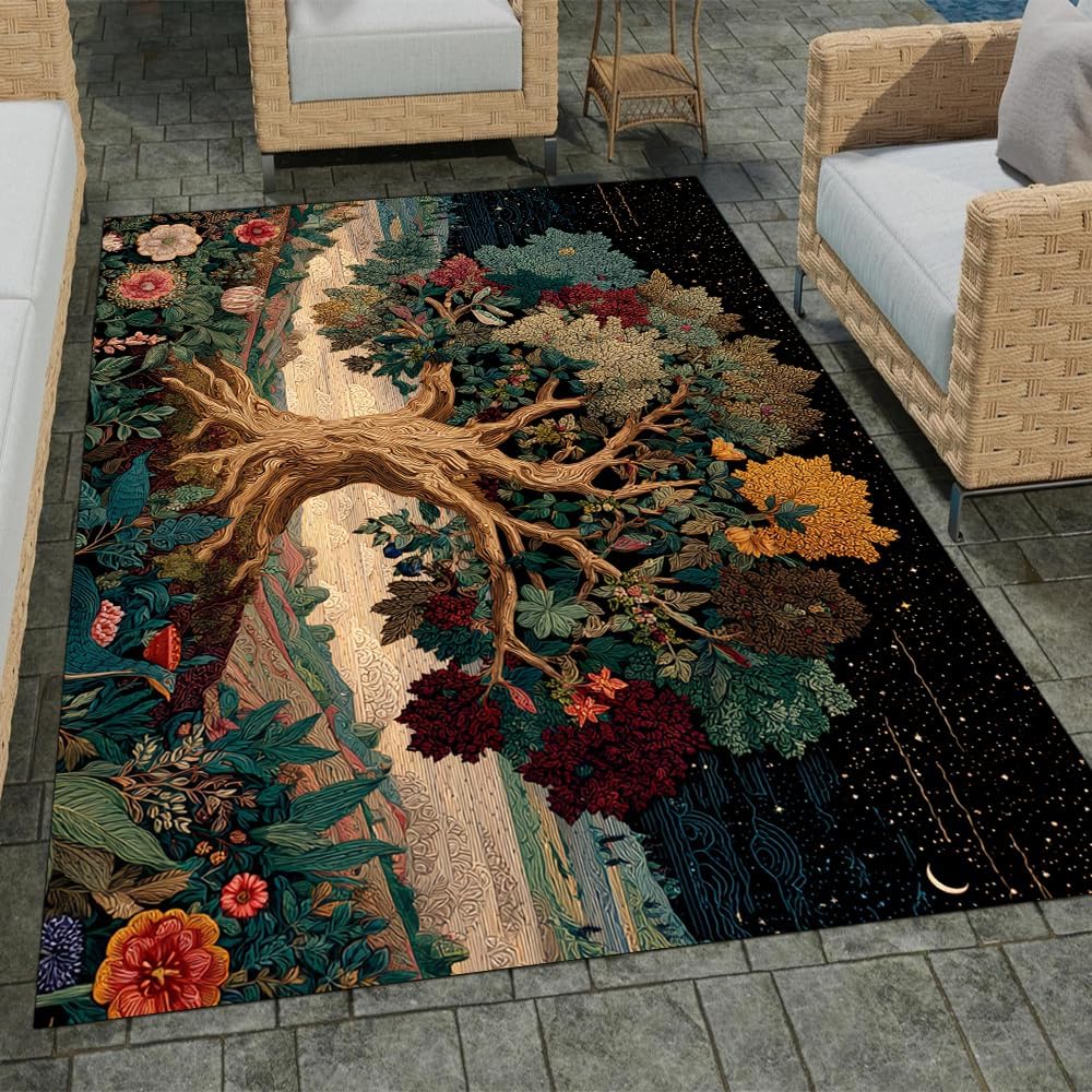 Tree of Life Area Rug – Bohemian Mandala Carpet for Living Room, Bedroom, Meditation Space, Yoga, Spiritual Home Décor – Large Soft Floor Mat for Indoor Decoration (TOL08)