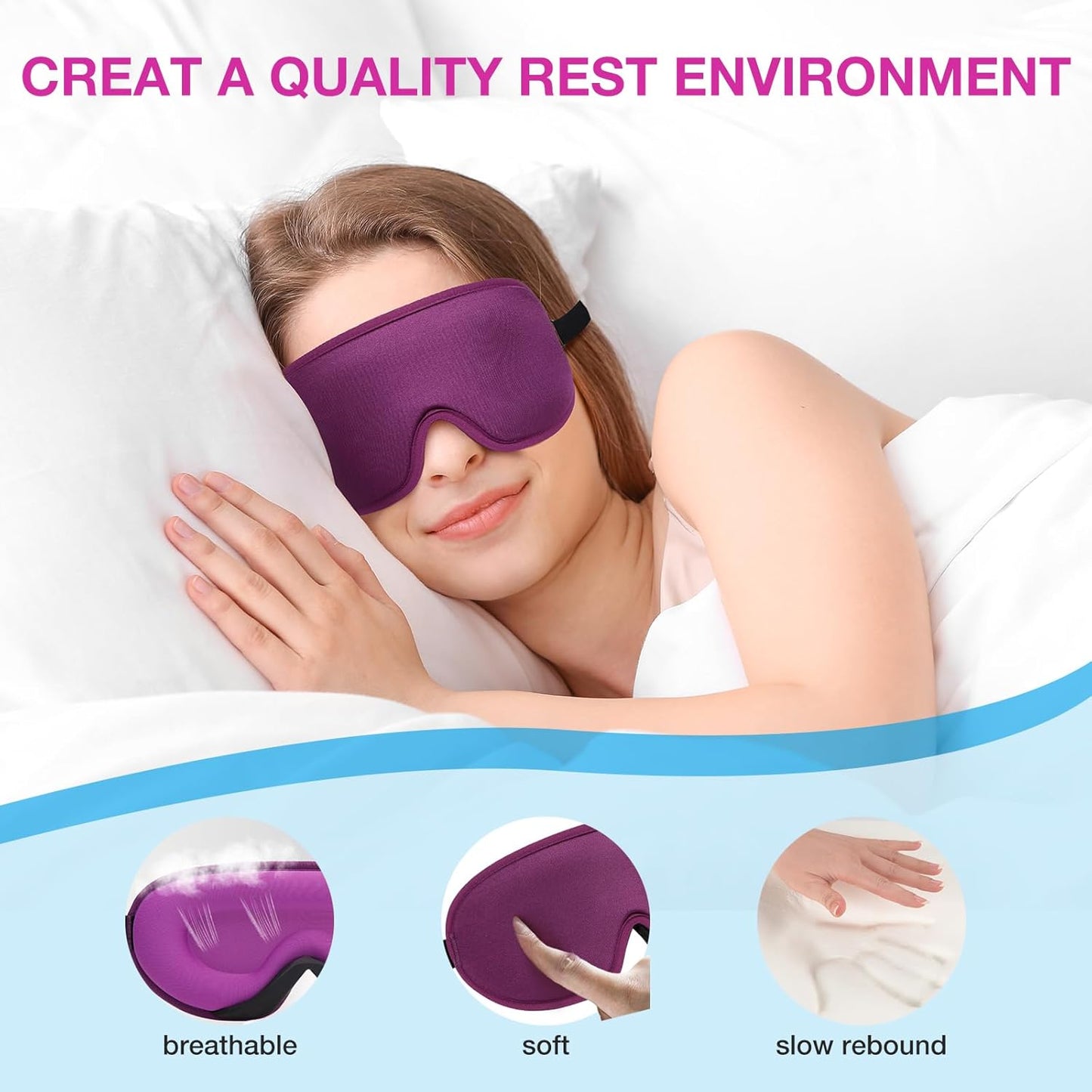 LYSIAN 3D Sleep Mask for Side Sleepers, Blackout Eye Mask with No Pressure on Eyes, Adjustable Comfortable Blindfold with 5 Pairs of Ear Plugs for Sleeping, Travel, Nap, Purple