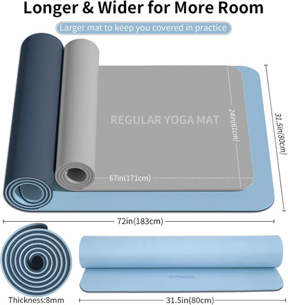 Extra Thick 8mm Yoga Mat, 72"x28" Non Slip Exercise Mat, Reversible 2-Sided Dual Color Premium POE Material, with Carrying Strap for Yoga, Pilates, Home Gym