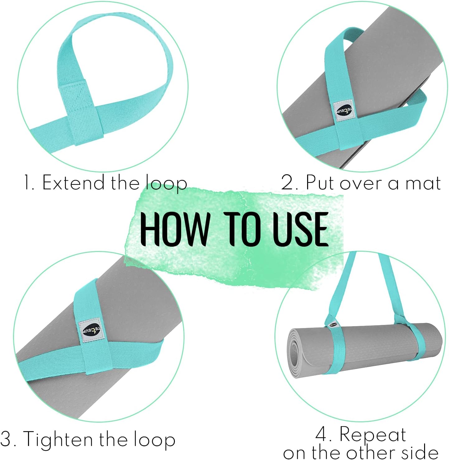 TECEUM Yoga Mat Strap – 30+ Colors – Adjustable Mat Holder Sling Carrier for All Mats [Mat Not Included]