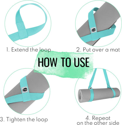 TECEUM Yoga Mat Strap – 30+ Colors – Adjustable Mat Holder Sling Carrier for All Mats [Mat Not Included]