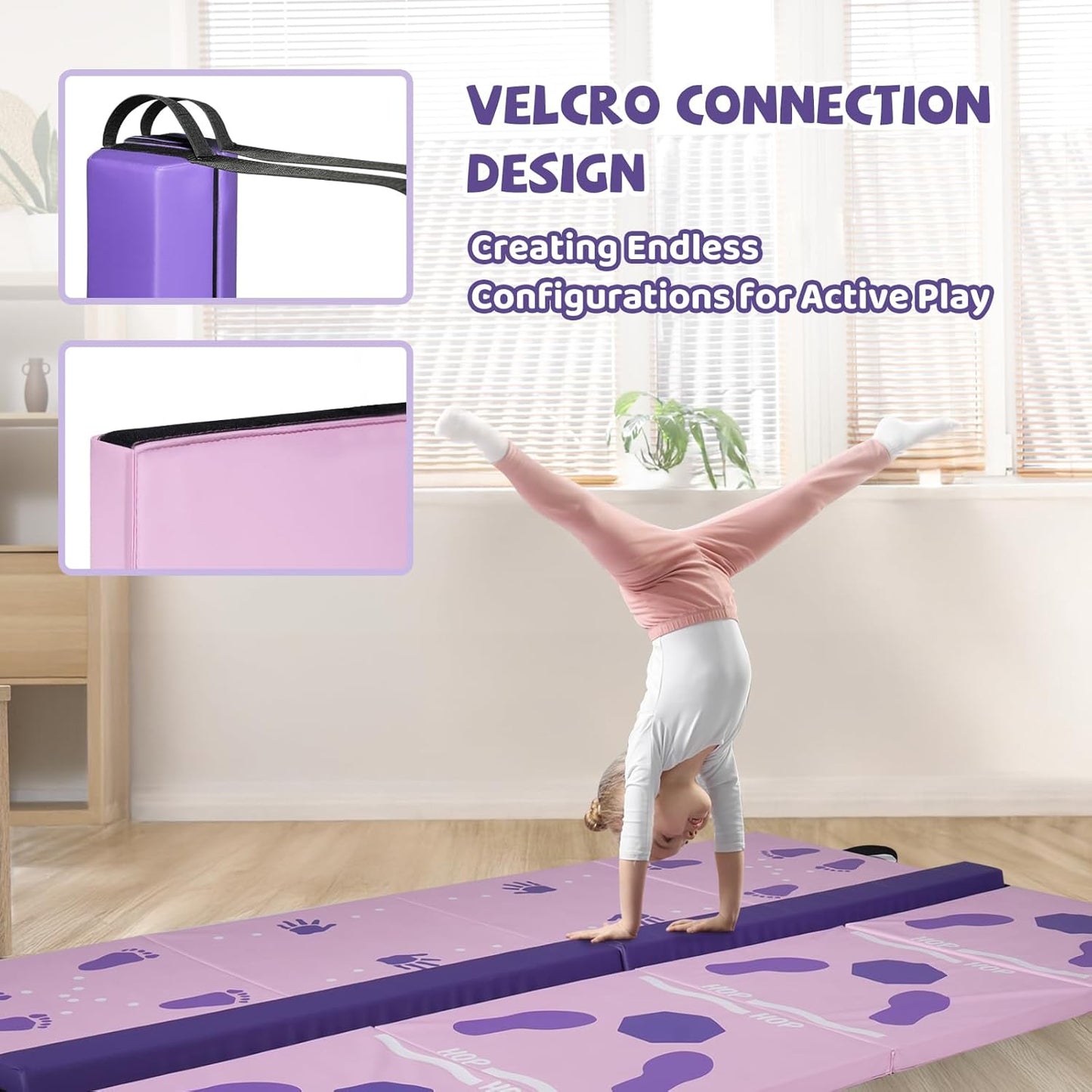 Kangaroo Hoppers Gymnastics Tumbling Mats for Kids, Foldable Gym Mat with Carrying Handles for Home Activity Play