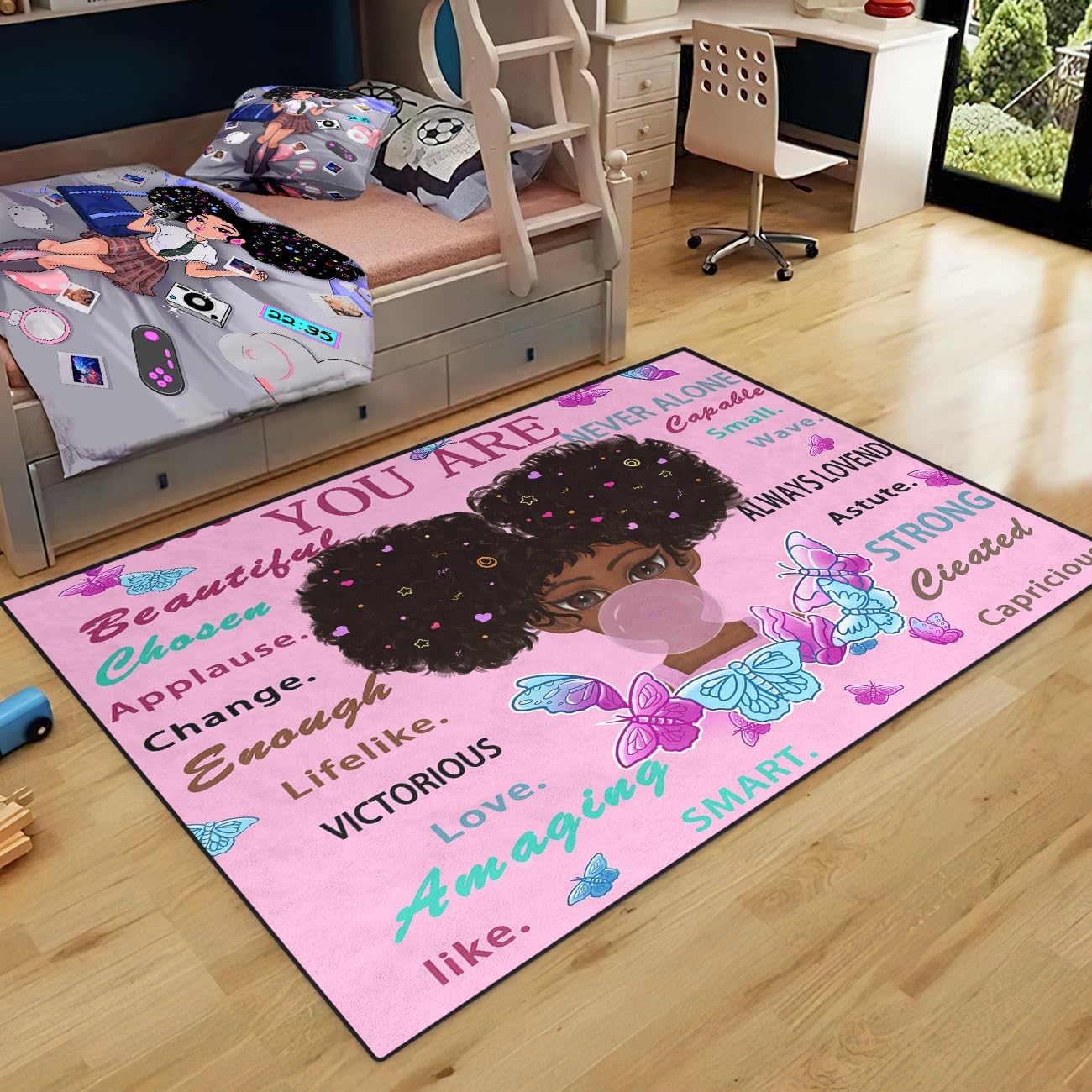 Black Girl Area Rug for Bedroom African Black Girls Floor Rugs for Living Room Playroom Cartoon Art Home Decor Soft Yoga Mats for Women Afro Purple 47" x 31" (2.7 x 3 Feet)