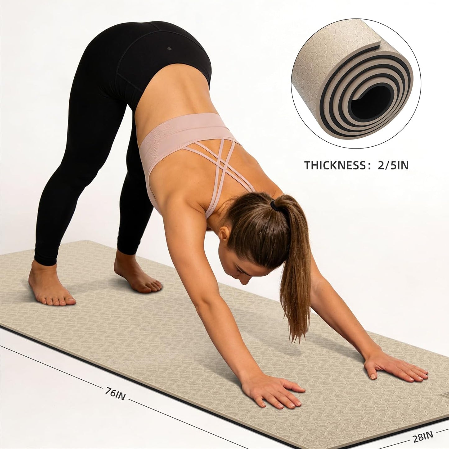 10mm Thick Yoga Mat for Tall Men & Women, Extra Long 76x28in Non Slip TPE Exercise Mat with Carrying Strap, Mat for Yoga Pilates Fitness,Indoor Outdoor Use