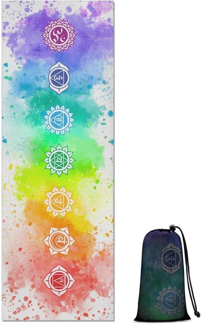 Yoga Mat Towel with Corner Pockets - Microfiber Yoga Towels for Hot Yoga Non Slip Moisture Wicking Sweat Absorbent, Tree of Life Yoga Towel Easy for Travel, Use in Hot Yoga,Bikram,Pilates and Fitness