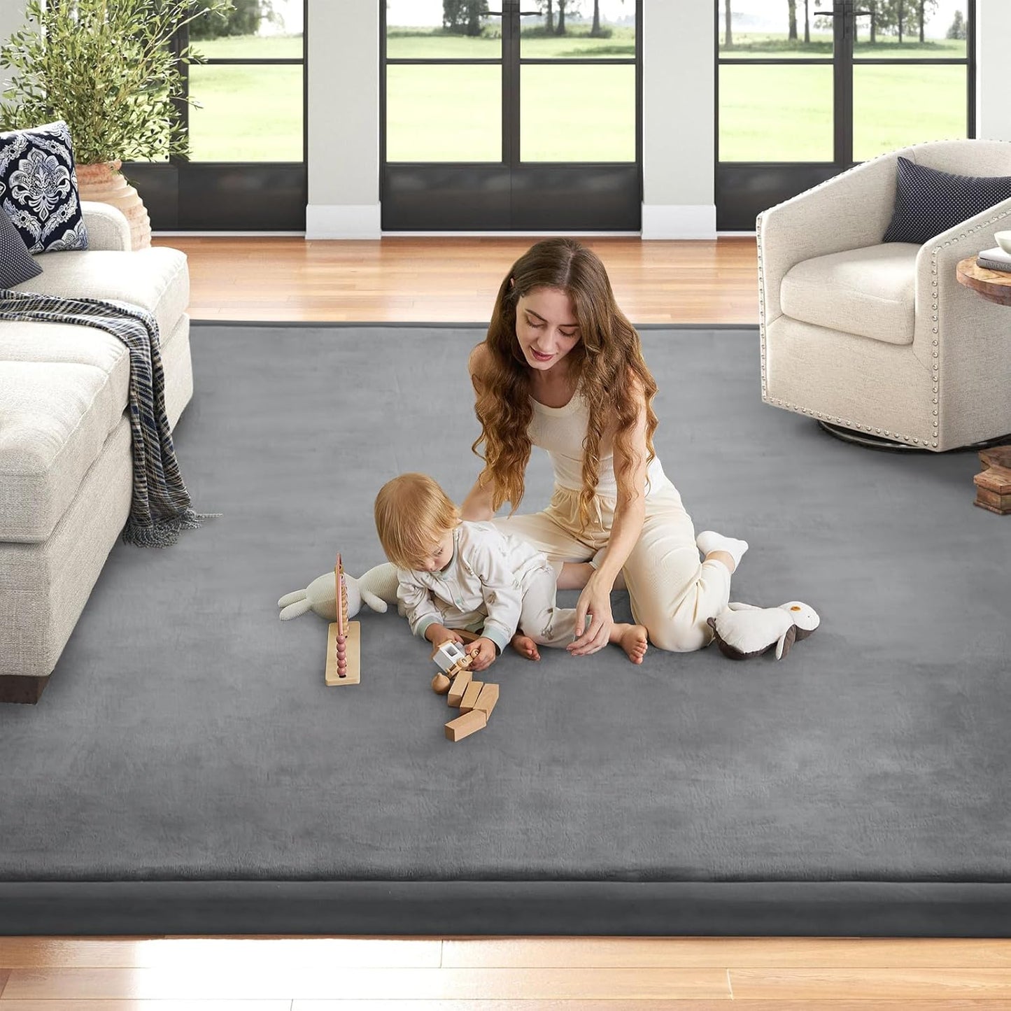 Baby Play Mat for Floor Nursery Rug Muscle Mat Area Rug Playroom Rug 79"x110" Playpen Mat Memory Foam 1.3" Thick Crawling Mat For Babies,Toddlers, Infants, Kids,Grey