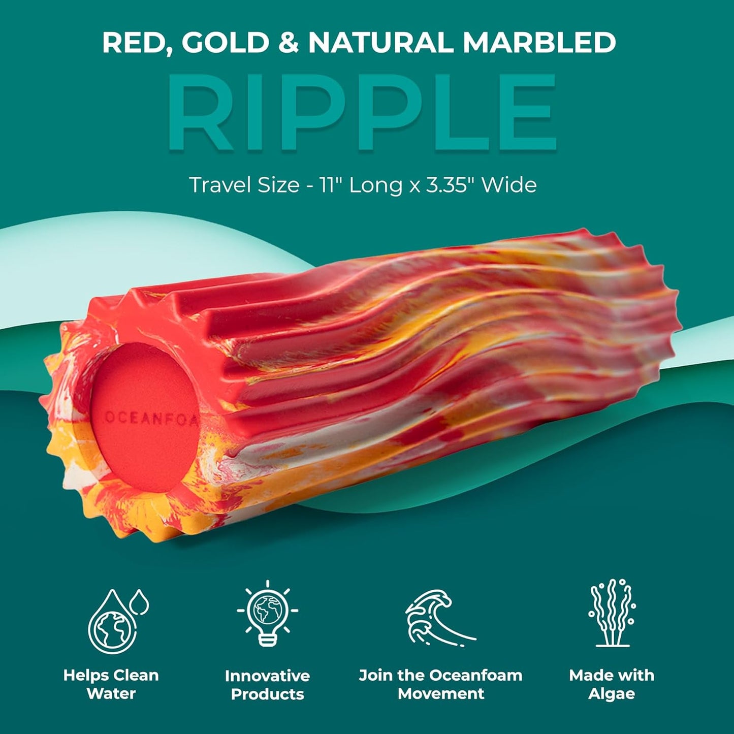 Oceanfoam Ripple Travel Foam Roller (11" x 3.35") Firm Mini Foam Roller for Physical Therapy, Deep Tissue Massage, Back Pain - High Density, Ergonomic Wave Textured - Yoga, Pilates, Exercise (Natural) - Colors A
