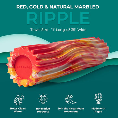Oceanfoam Ripple Travel Foam Roller (11" x 3.35") Firm Mini Foam Roller for Physical Therapy, Deep Tissue Massage, Back Pain - High Density, Ergonomic Wave Textured - Yoga, Pilates, Exercise (Natural) - Colors A