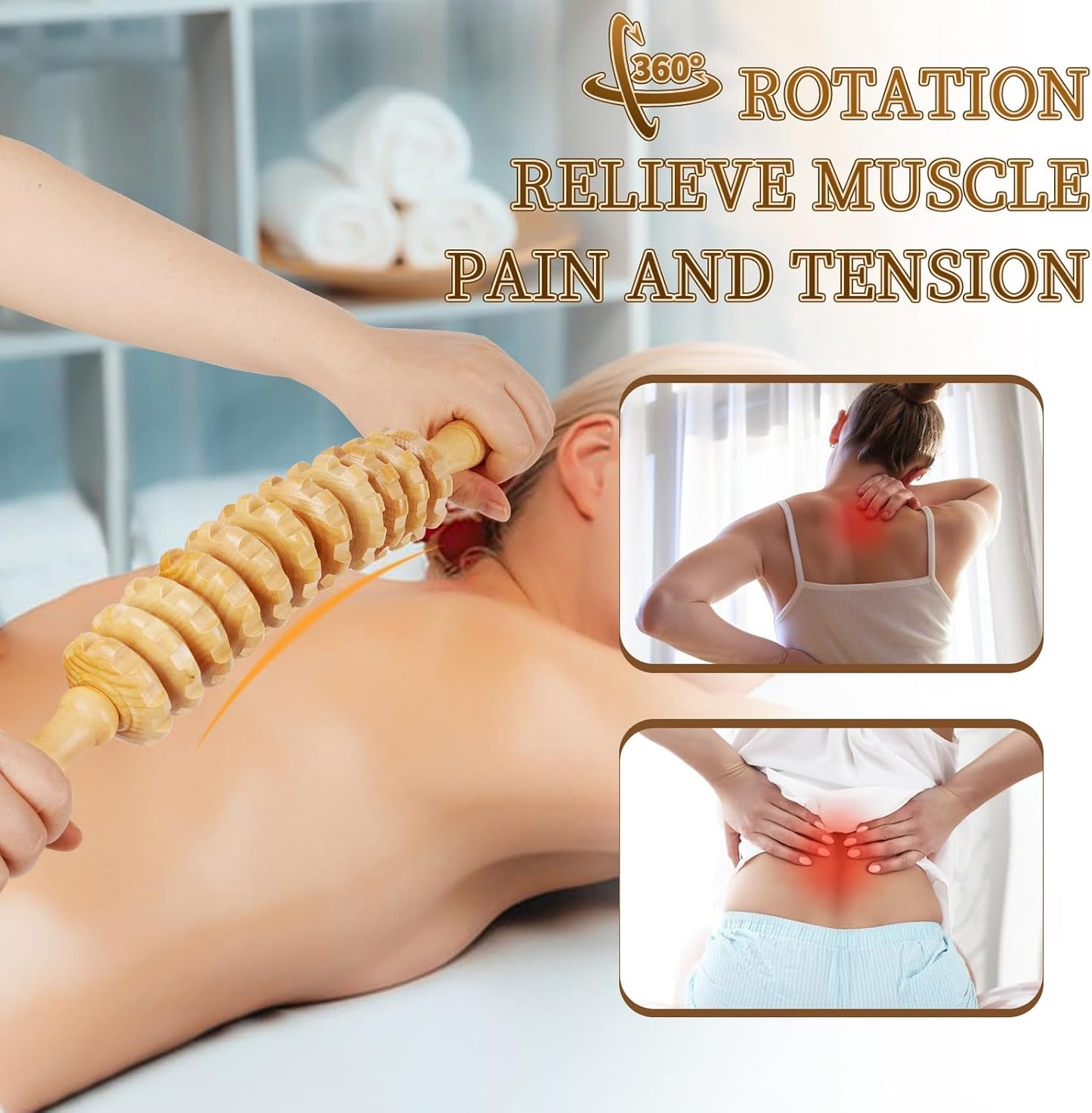 Liitrton Manual Wooden Fascia Massage Roller Trigger Points for Release Cellulite Sore Muscle Blasting (Straight-9-Wheel)