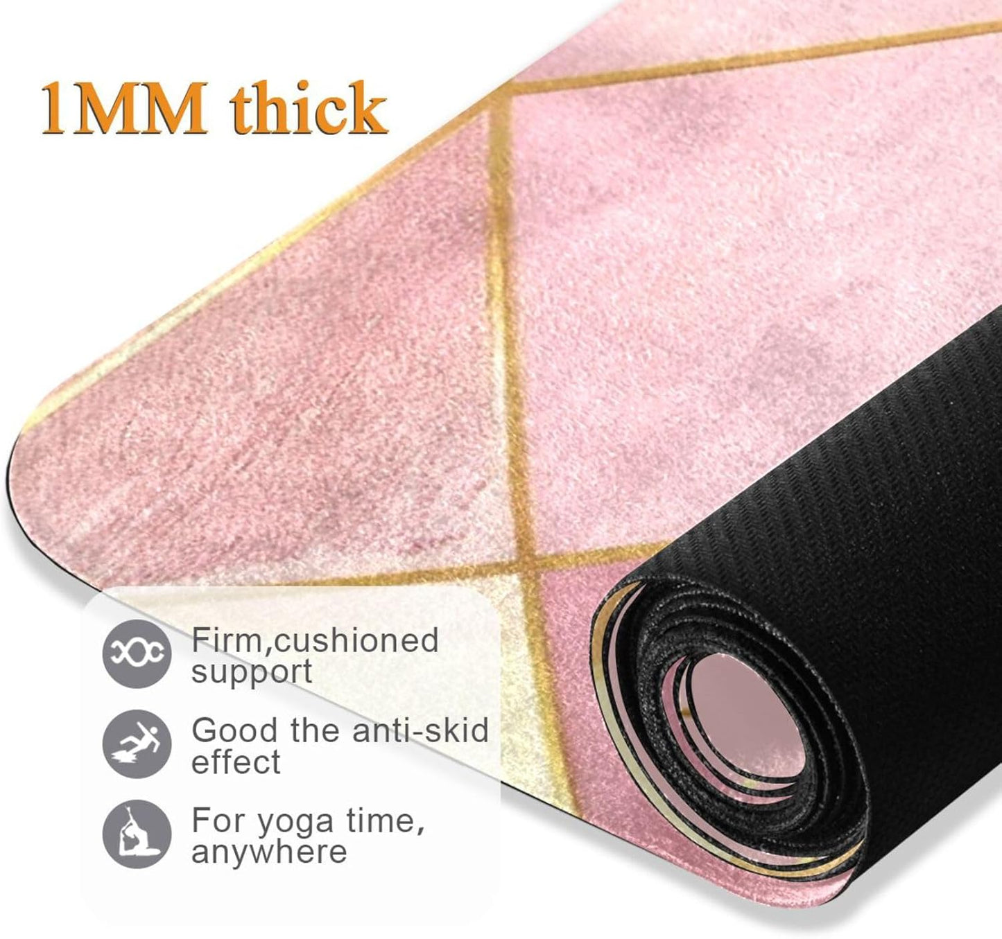 E and Gold Plaid Background yoga mat bulk for men printed, natural rubber non slip, bag for carrying tapete para ejercicio 71x26 inches