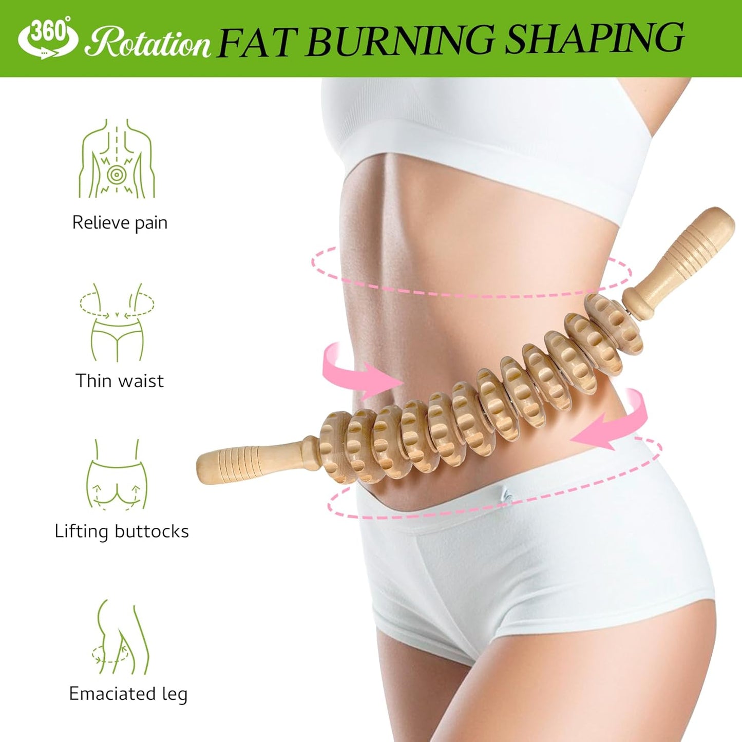 Wooden Massager Handheld Roller Trigger Point Massager Stick for Fascia, Cellulite, Muscle & Abdomen , Body Therapy Massager, Muscle Belly Relief Tool…