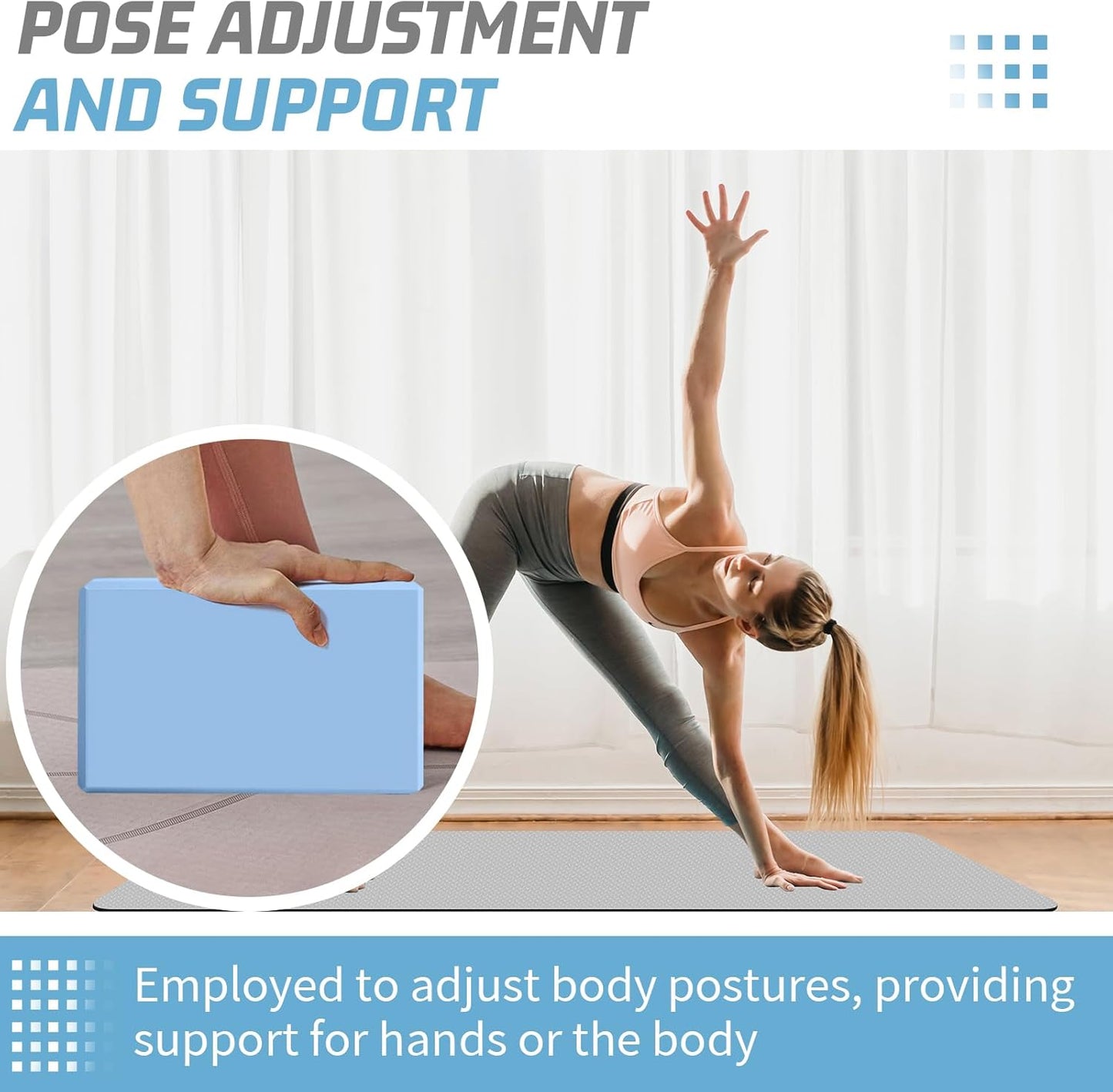 Yoga Blocks 2 Pack 3x6x9IN Foam Block Supportive Latex-Free with Stretch Band, Non-Slip Exercise Blocks for Pilates, Meditation, Balance, Stretching and Deep Poses