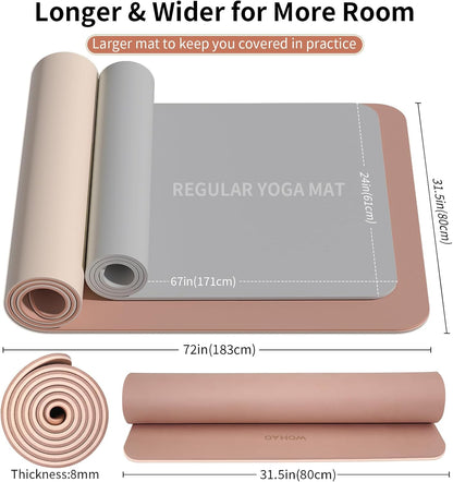 Extra Thick 8mm Yoga Mat, 72"x28" Non Slip Exercise Mat, Reversible 2-Sided Dual Color Premium POE Material, with Carrying Strap for Yoga, Pilates, Home Gym