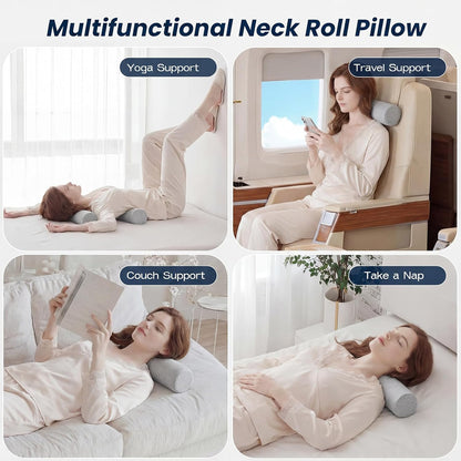Neck Roll Pillow, Memory Foam Neck Support Pillows, Round Neck Pillows, Cylinder Bolster Pillows for Bed, Couch, and Yoga, Removable Washable Cover,18 * 4.1 * 4.1inch (Cool-Blue)