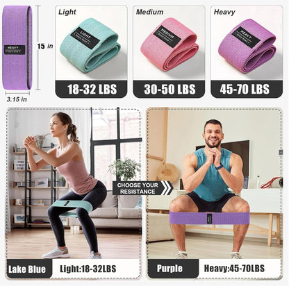 Resistance Bands for Working Out, 3 Levels Fabric Exercise Bands for Legs and Butt, Workout Bands for Women & Men, Booty Band for Yoga Starter Set, Pilates, Rehab, Fitness and Home Workout