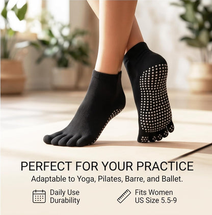 1/2 Pairs Grippy Socks Woman Pilates Grip Socks Non Slip Full Toe Barre Ballet Non Skid Yoga Socks One Size 5.5-9