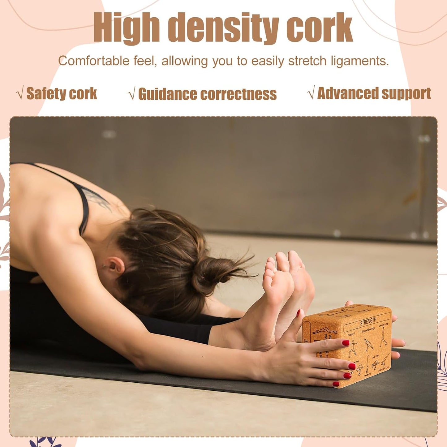 Halloscume Cork Yoga Blocks 2 Pack Yoga Poses Teaching Cork Blocks, Suitable Poses for Beginners and Experts High Density Block with Non Slip Surface for Better Support, Balance Comfort (Beige)