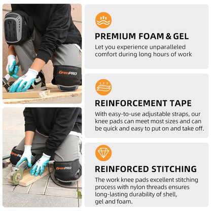 GRENPRO Professional Knee Pads for Work,Heavy Duty Thick Foam Knee Pads Tools, Knee Pad with Soft Gel Cushion for Construction, Work, Flooring, Gardening, Cleaning, Tiling,Gray