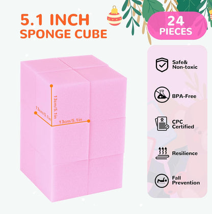 Foam Pit Blocks Foam Padding Sponge Pit Cubes Sponge Blocks for Amusement Park Gymnastics Freerunning and Parkour Courses - 24PCS 5" x 5" x 5" (Dark Blue)