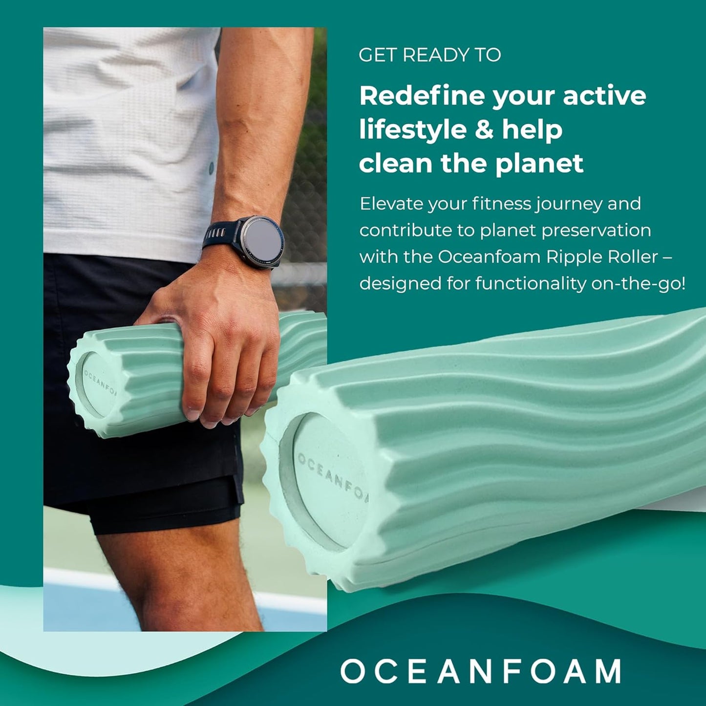 Oceanfoam Ripple Travel Foam Roller (11" x 3.35") Firm Mini Foam Roller for Physical Therapy, Deep Tissue Massage, Back Pain - High Density, Ergonomic Wave Textured - Yoga, Pilates, Exercise (Natural) - Colors A